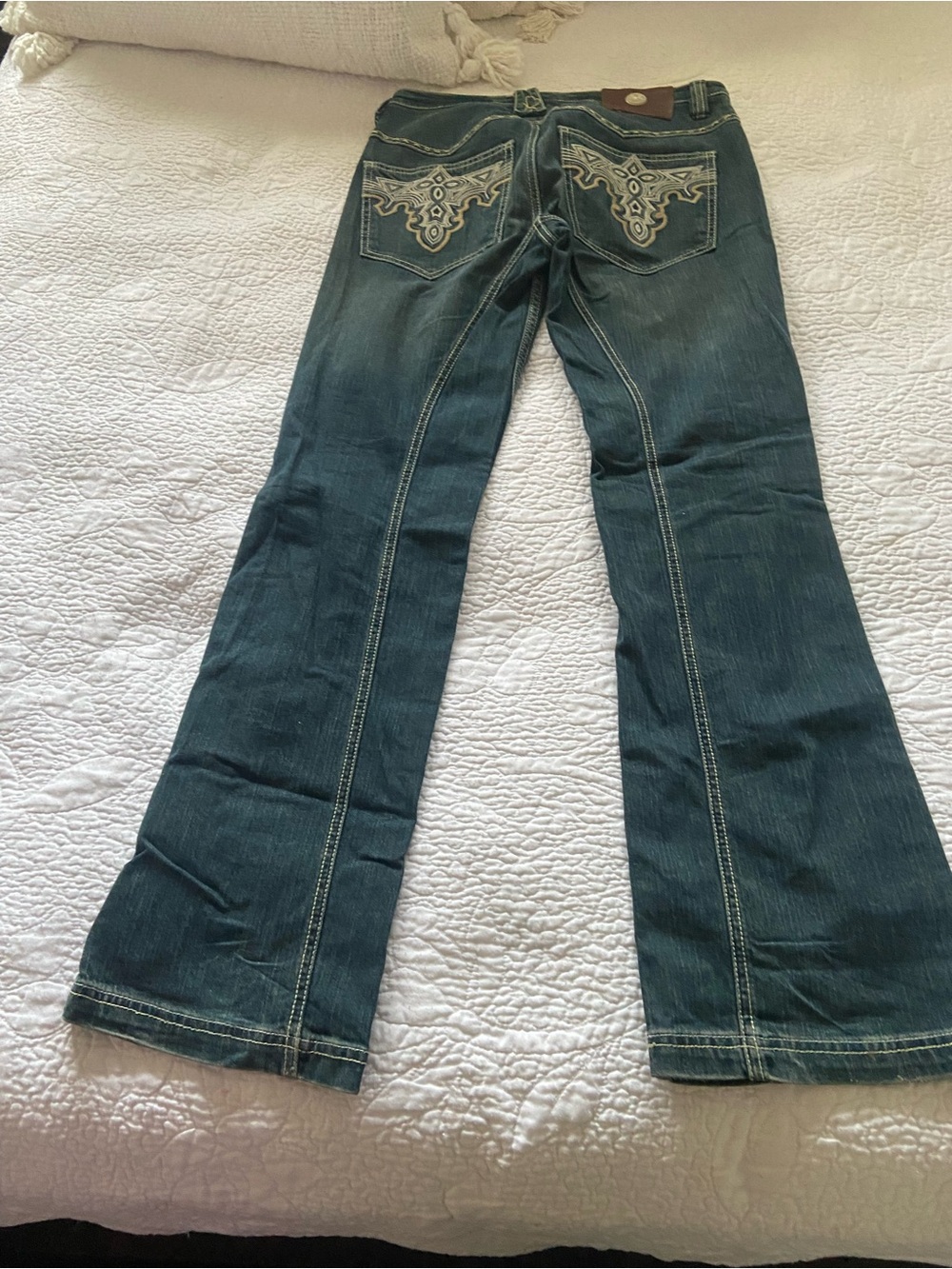 Men’s Y2K vintage Antik Dark Blue Embroidered Back-Pocket Jeans